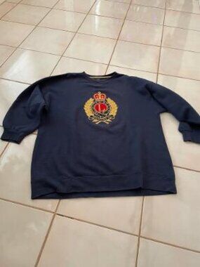 The Limited Navy Blue Gold Crest Oversized Sweatshirt. 1990's